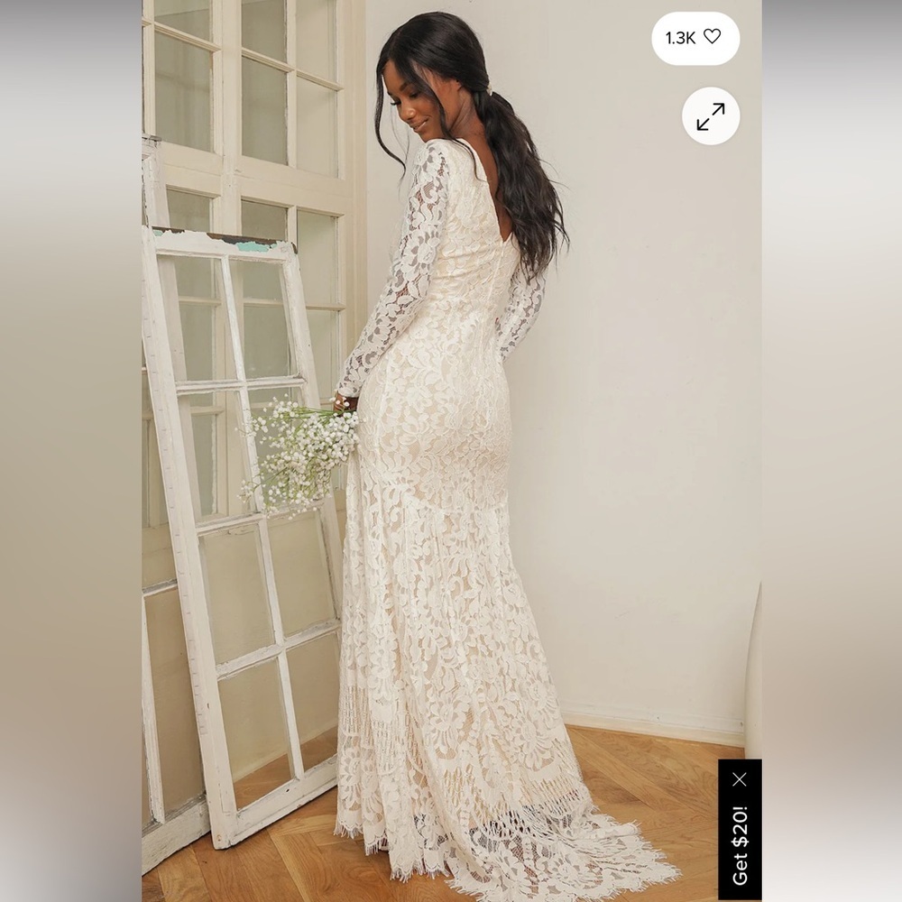 NWT Lulu's Say I Do White Lace Long Sleeve Mermaid Maxi Dress - Picture 11 of 16